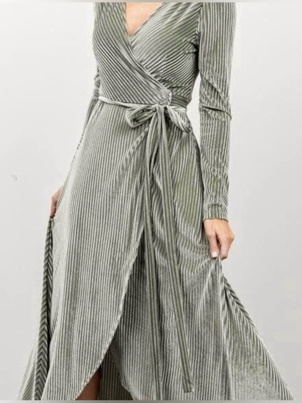 Baltic Born Sage Green Velvet Wrap Maxi Dress